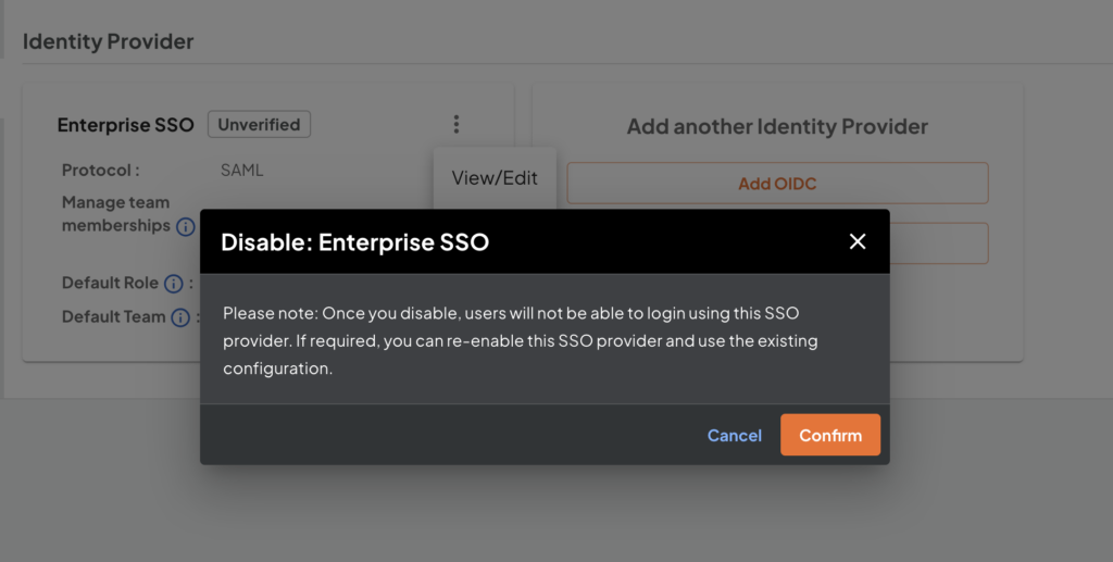 Disable SSO integration